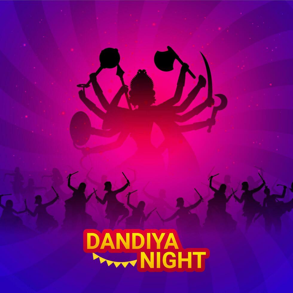 dandiya noite festa poster ou modelo Projeto com ilustração do pessoas dandiya dança em a ocasião do navratri festival. vetor