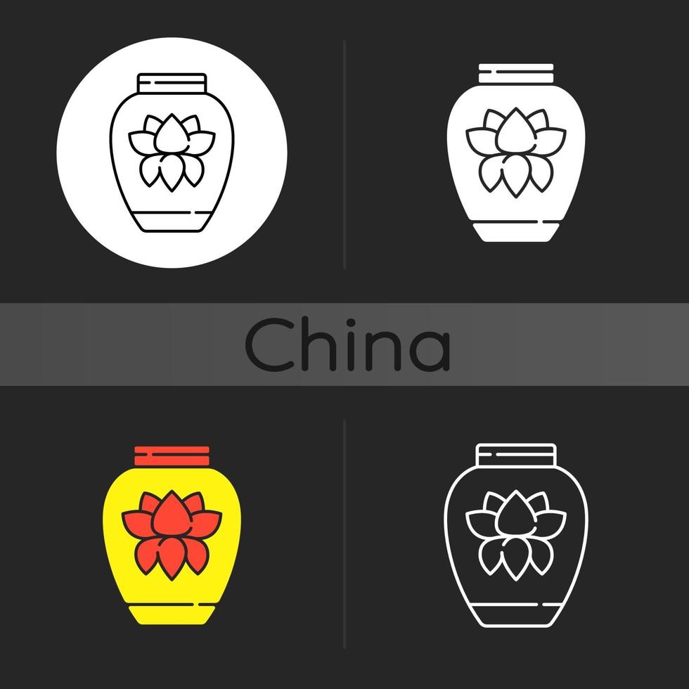 ícone de tema escuro de porcelana chinesa vetor