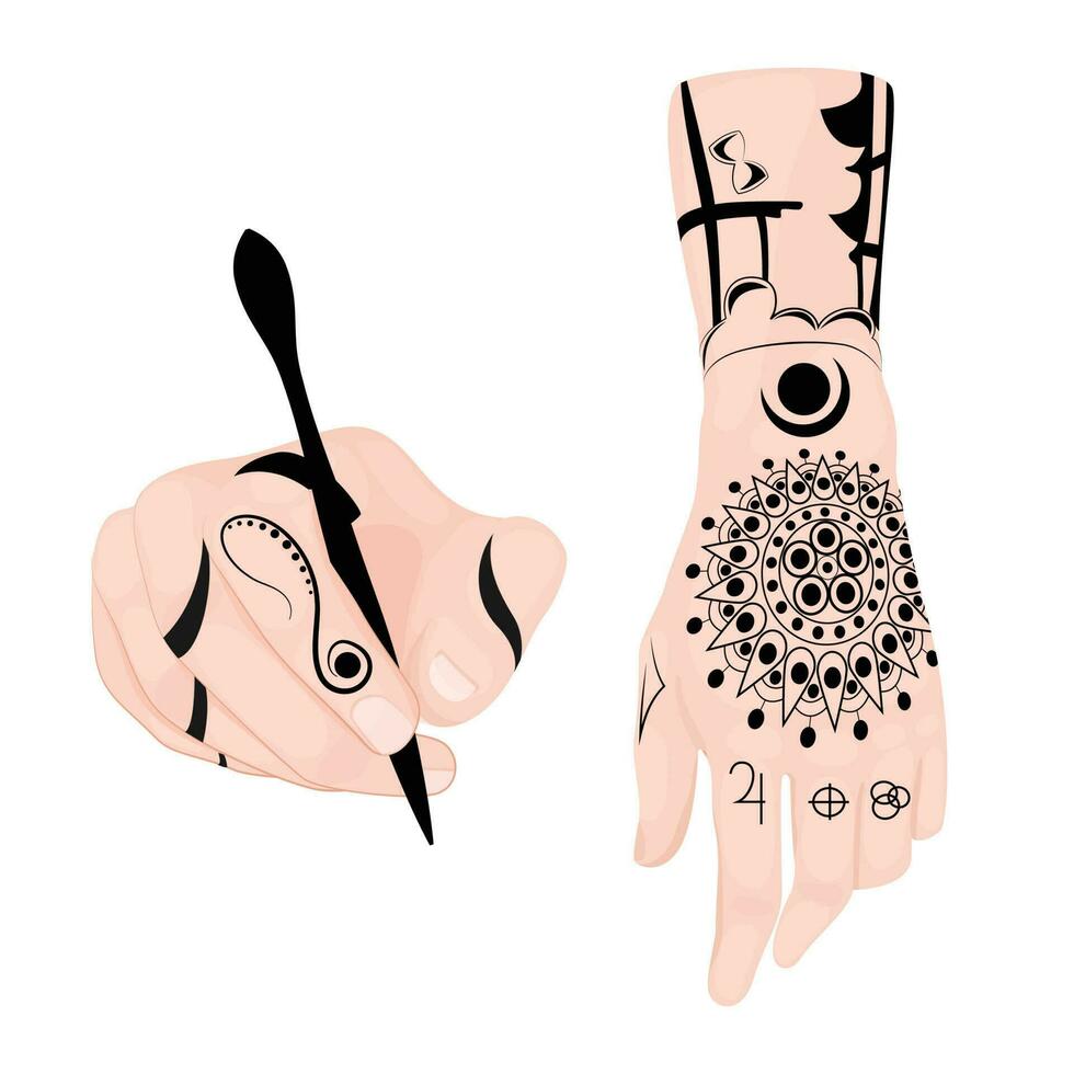 tatuagem ou mehndi artista decorado mãos. vetor