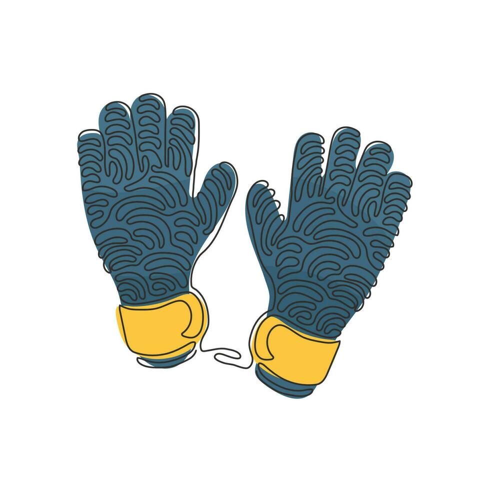 luvas de goleiro de desenho de linha contínua única. luvas de proteção de goleiro. luvas de goleiro de futebol. desporto ao ar-livre. estilo de onda de redemoinho. ilustração em vetor design gráfico de desenho gráfico de uma linha dinâmica