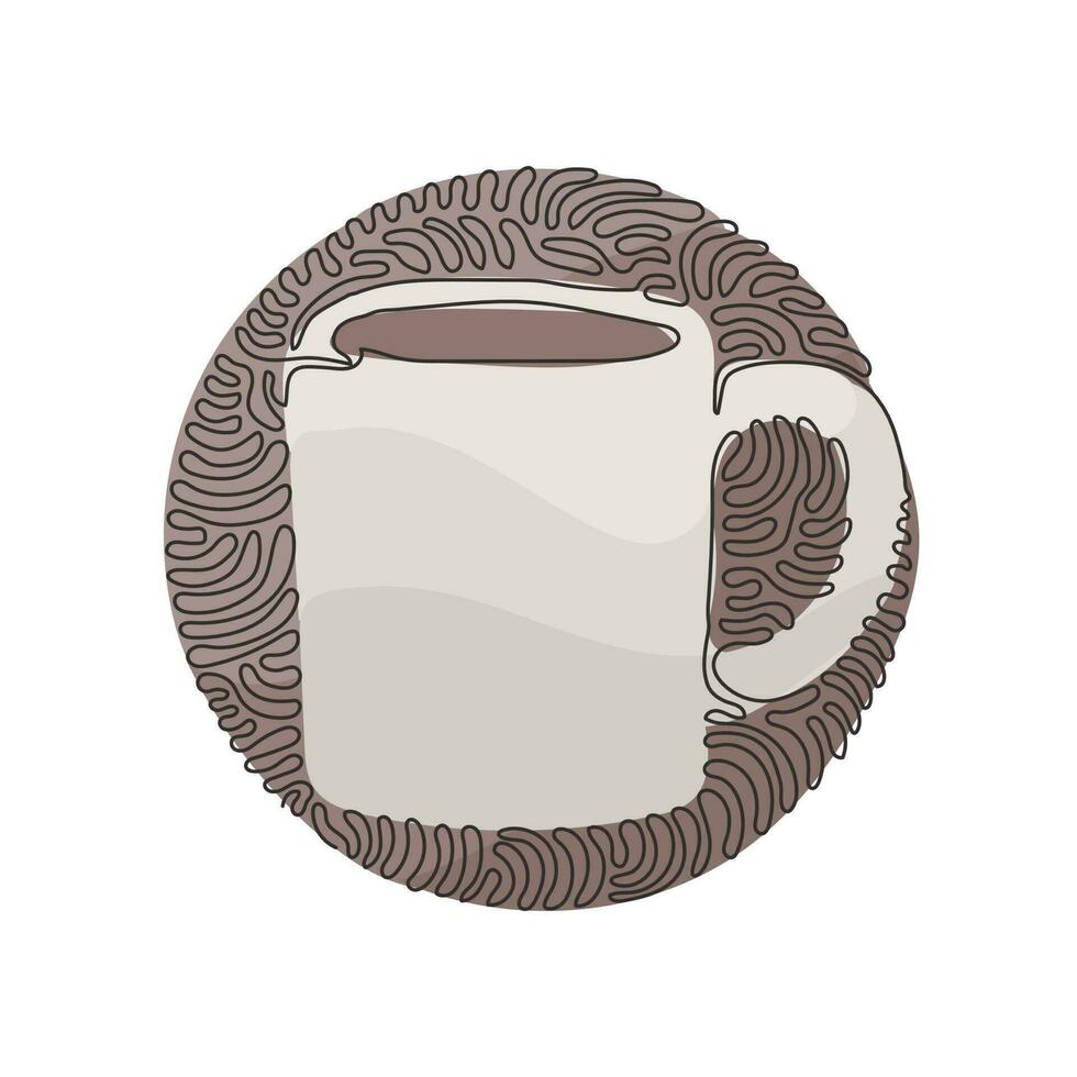 caneca de café de desenho de linha única para café com leite, café expresso, cappuccino. café quente pronto para beber. redemoinho curl estilo de fundo do círculo. ilustração em vetor gráfico de desenho de linha contínua moderna