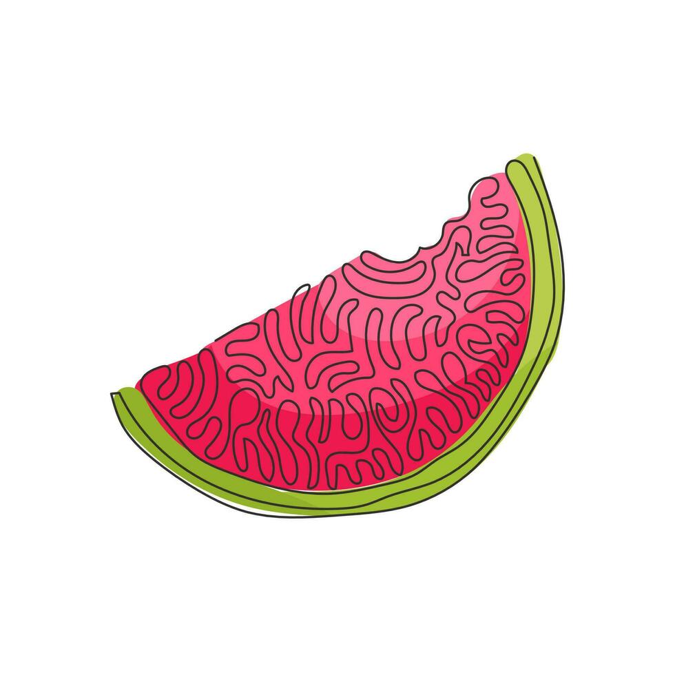 ícone de melancia de desenho de linha contínua, ilustração de fruta fatia de melancia, alimentos saudáveis frescos, alimentos naturais orgânicos. estilo de onda de redemoinho. ilustração gráfica de vetor de desenho de linha única