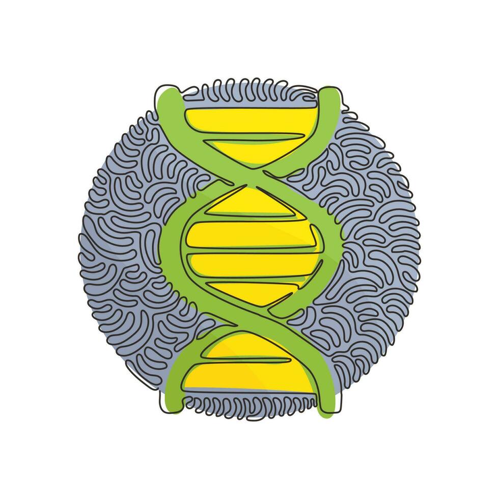 ícones de DNA de desenho de uma única linha. vida gene modelo bio código genética molécula símbolos médicos. molécula de estrutura, cromossomo. redemoinho curl estilo de fundo do círculo. gráfico de design de desenho de linha contínua vetor