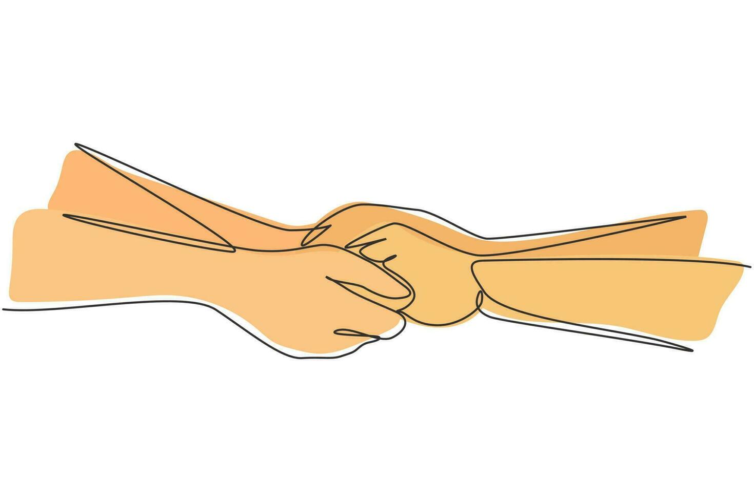 uma única linha desenhando duas mãos segurando uma a outra. sinal ou símbolo de amor, relacionamento, casal, casamento. comunicação com gestos com as mãos. linha contínua desenhar design gráfico ilustração vetorial vetor