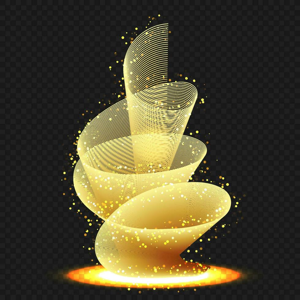 criativo espiral dourado luz redemoinho brilhante Rapidez ou movimento em Preto png fundo. vetor