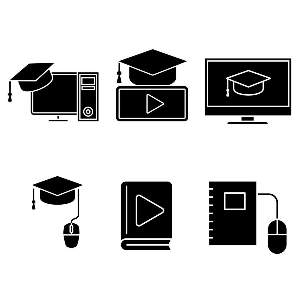 conectados Educação vetor ícone definir, conectados cursos ilustração placa coleção. webinar símbolo ou logotipo.