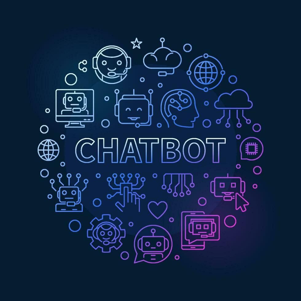 chatbot conceito fino linha círculo em forma colorida bandeira - artificial inteligência chatbot vetor ilustração