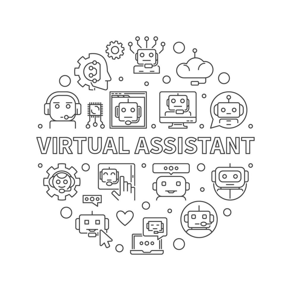 virtual assistente linha volta bandeira. vetor conectados bate-papo e chatbot ilustração