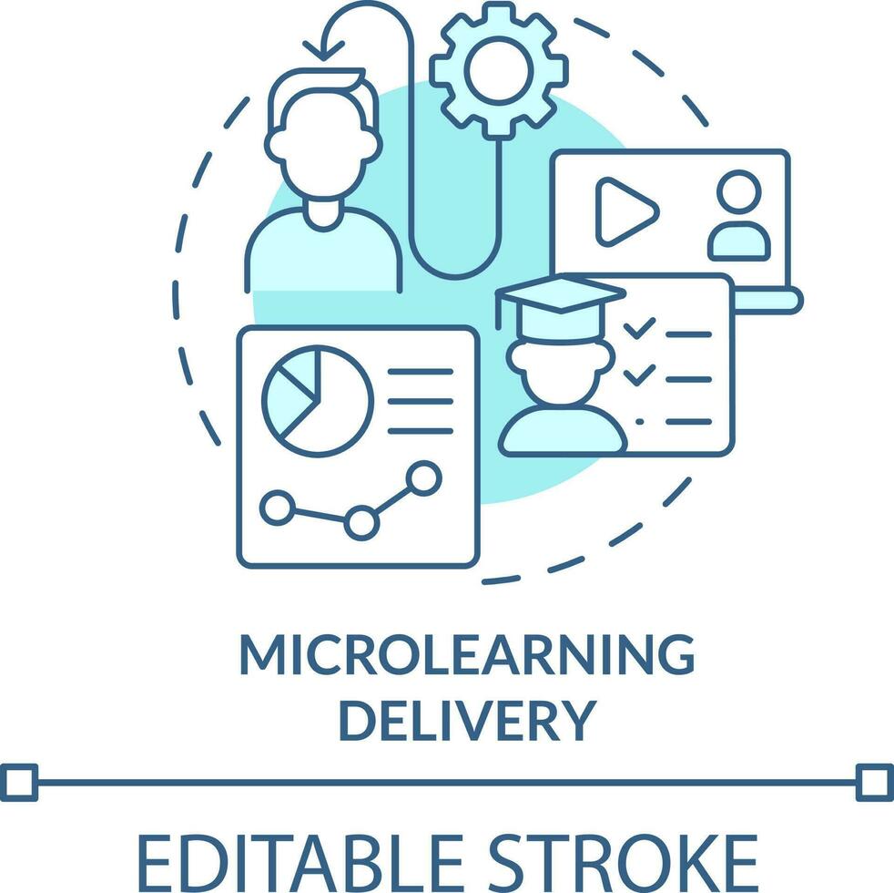 microaprendizagem Entrega turquesa conceito ícone. micro Aprendendo módulo abstrato idéia fino linha ilustração. plataformas. isolado esboço desenho. editável acidente vascular encefálico vetor