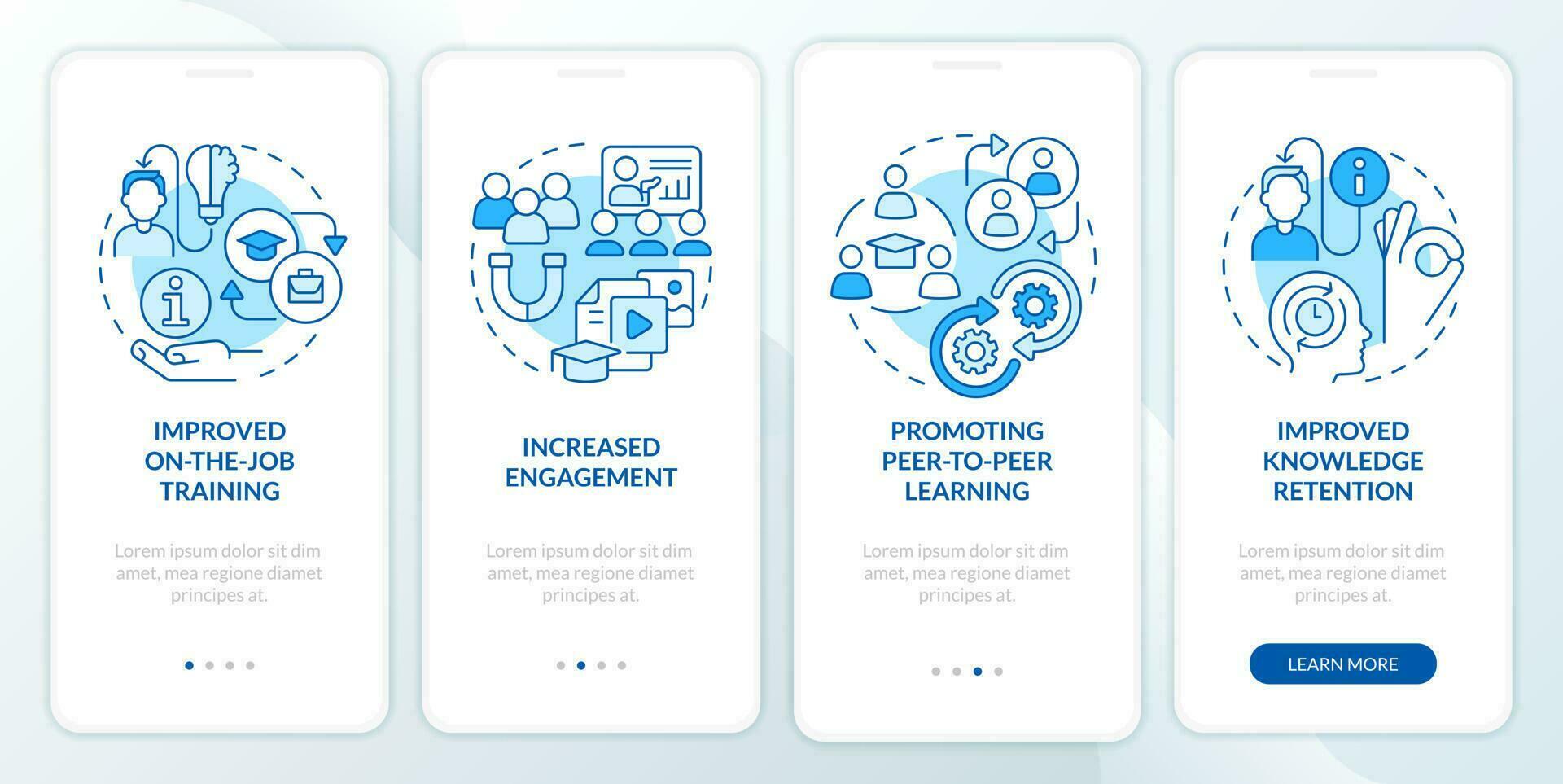 microaprendizagem benefícios azul onboarding Móvel aplicativo tela. passo a passo 4 passos editável gráfico instruções com linear conceitos. interface do usuário, ux, gui modelo vetor