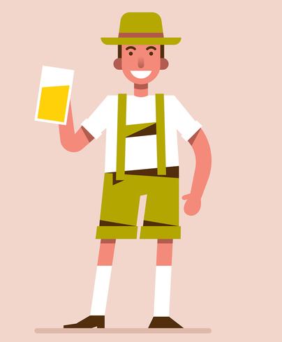 Homem, em, lederhosen, ilustração vetor