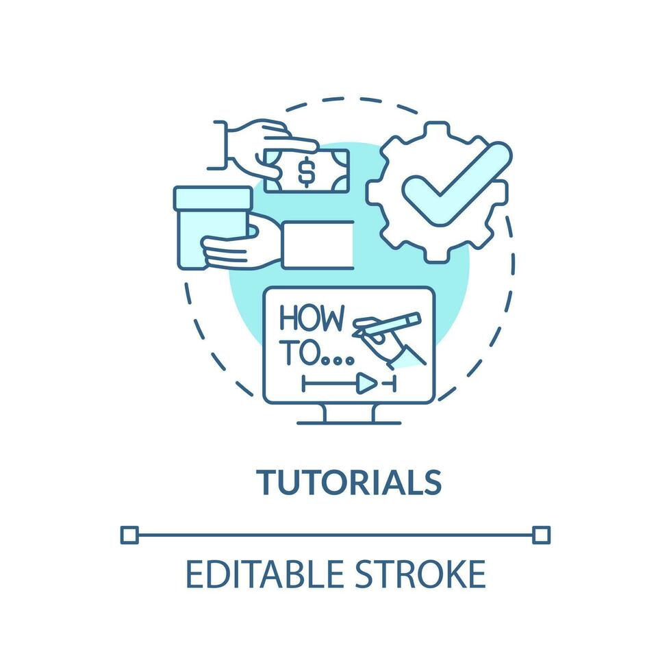 tutoriais turquesa conceito ícone. vídeo instruções. conteúdo para afiliado local na rede Internet abstrato idéia fino linha ilustração. isolado esboço desenho. editável acidente vascular encefálico vetor