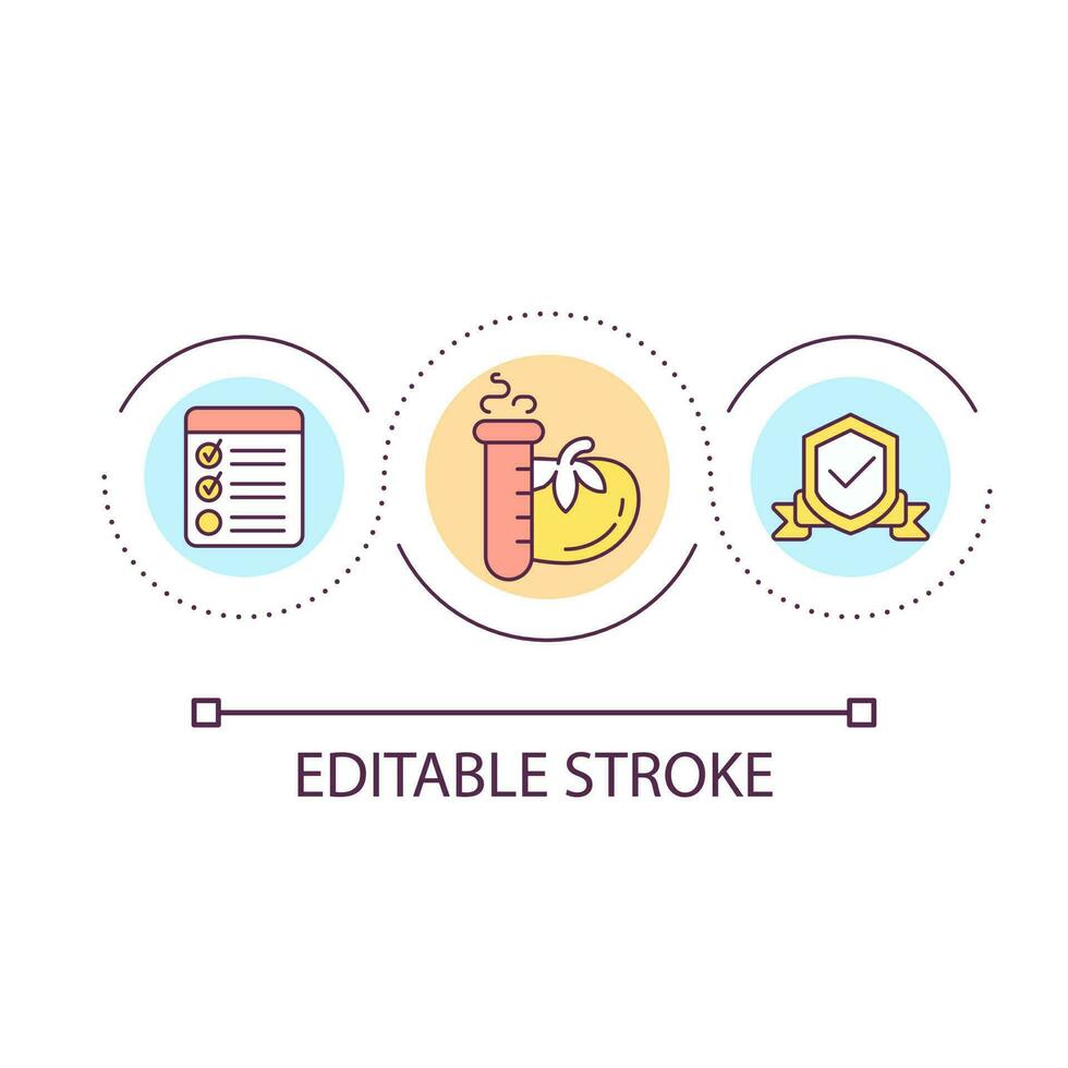 verificação do Comida qualidade ciclo conceito ícone. produtos checar processo. seguro nutrição certificação abstrato idéia fino linha ilustração. isolado esboço desenho. editável acidente vascular encefálico vetor