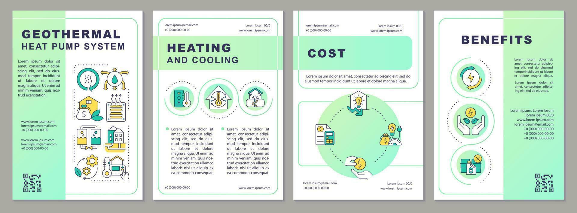 geotérmico calor bomba sistema verde folheto modelo. folheto Projeto com linear ícones. editável 4 vetor layouts para apresentação, anual relatórios