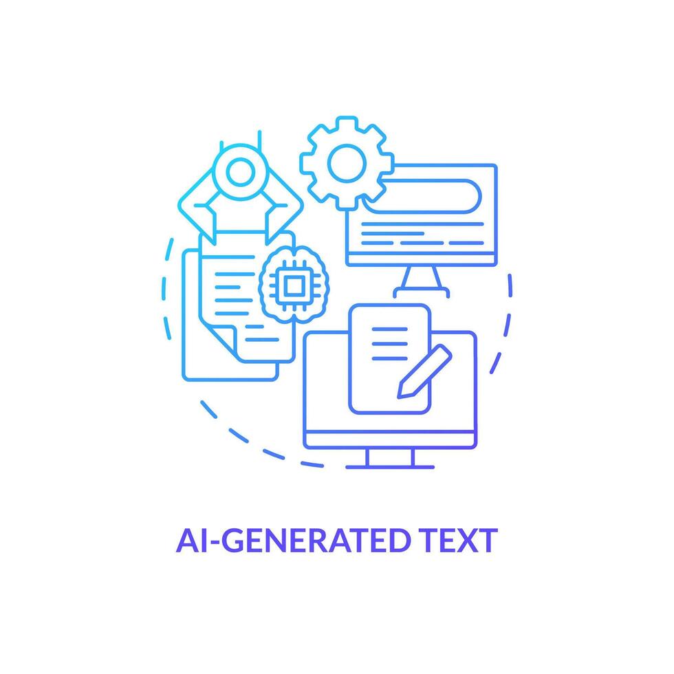 ai gerado texto azul gradiente conceito ícone. virtual escritor Programas. computador Sediada meios de comunicação tipo abstrato idéia fino linha ilustração. isolado esboço desenhando vetor