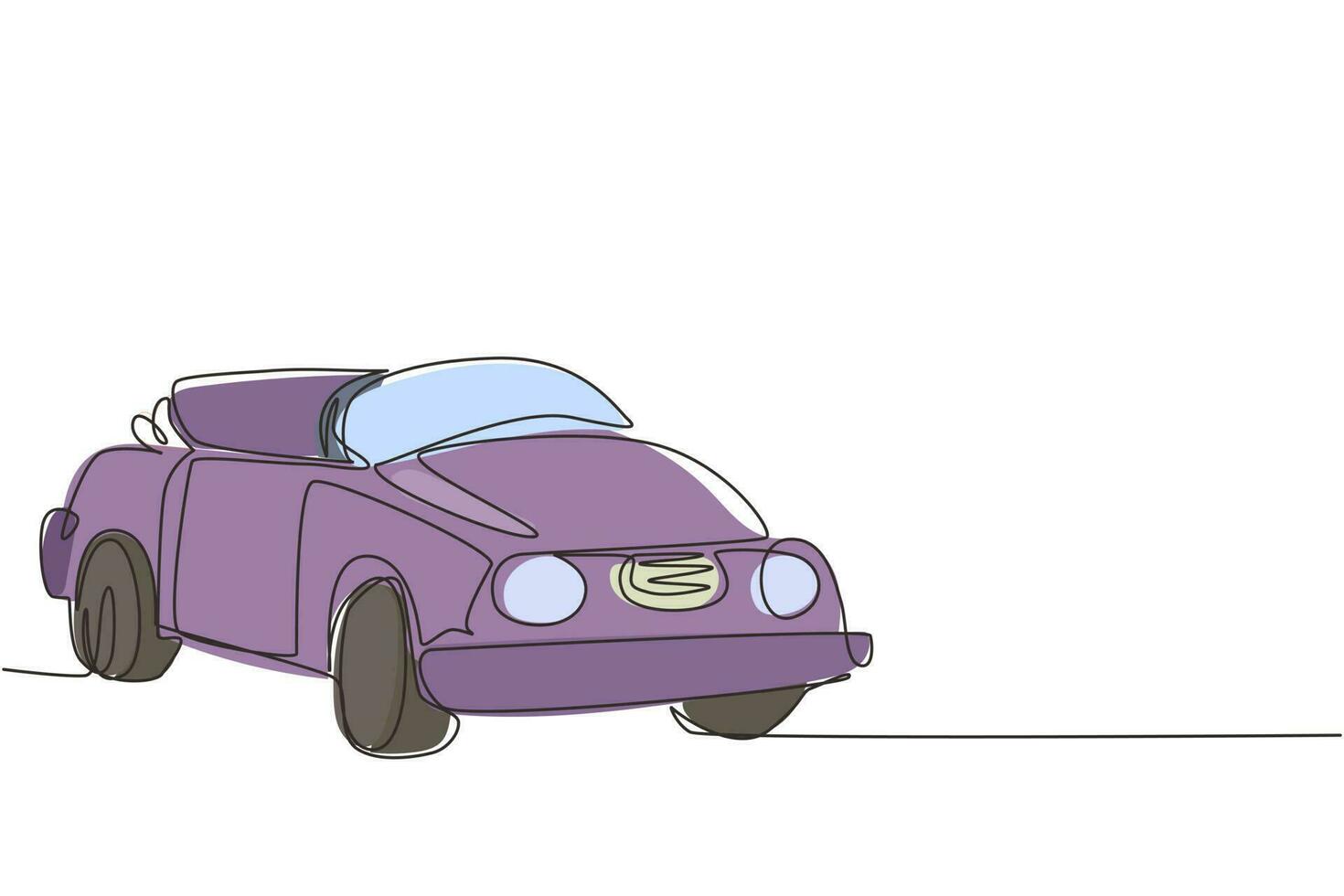 desenho de linha contínua, carro esportivo conversível retro clássico. colecionadores de negócios confortável cabrio automóvel supercarro. veículo motorizado antigo. ilustração gráfica de vetor de desenho de linha única