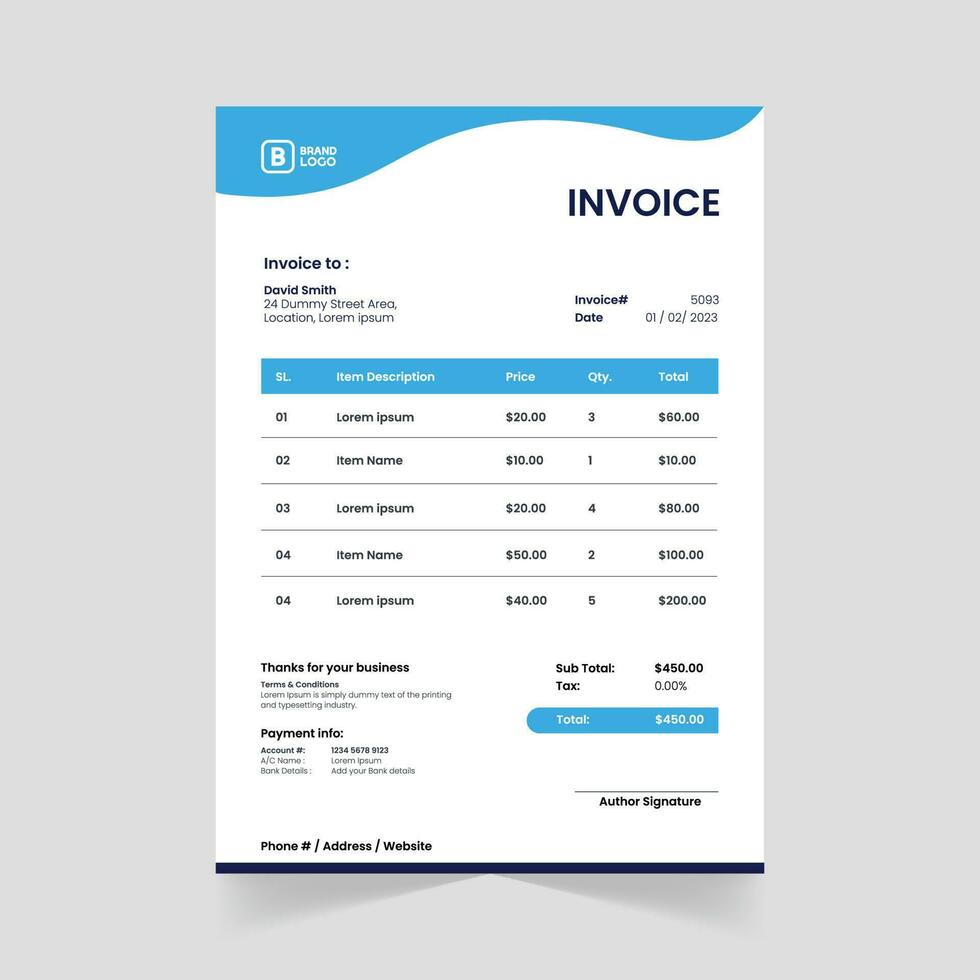 pronto para impressão criativo fatura modelo para corporativo negócios. corporativo fatura Projeto com abstrato elementos para uma único toque vetor