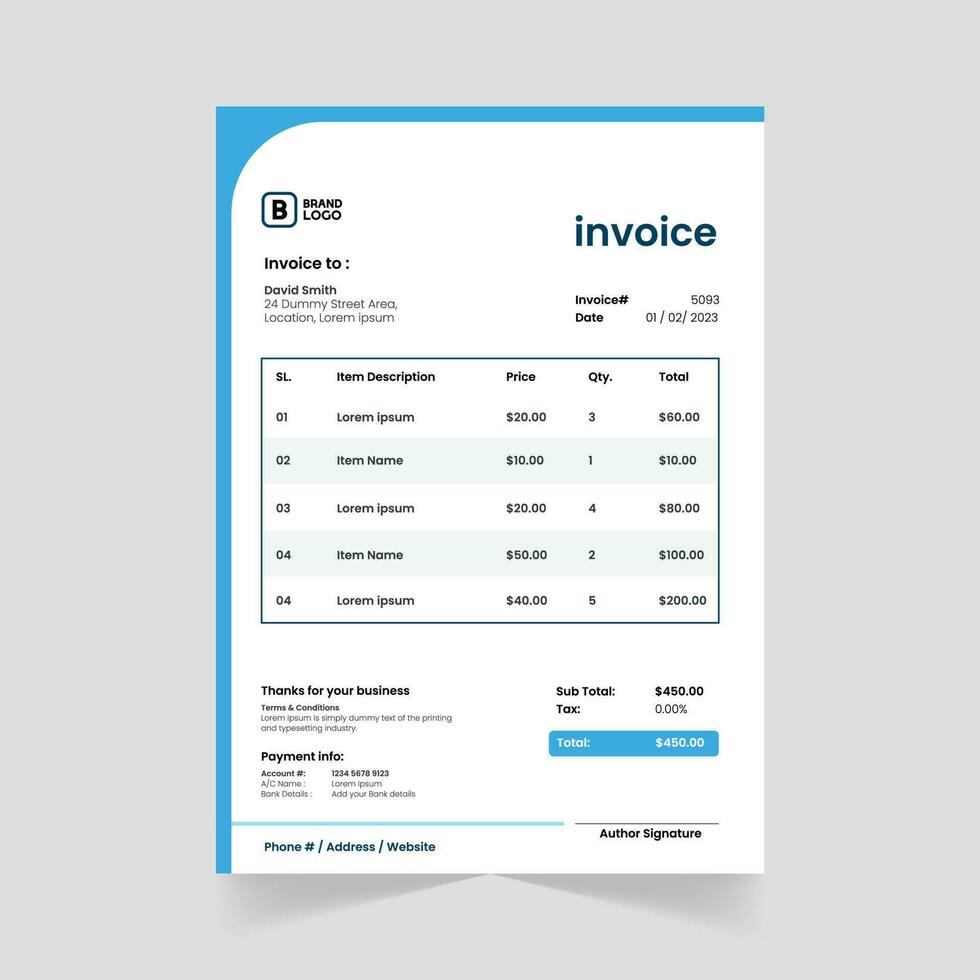 pronto para impressão criativo fatura modelo para corporativo negócios. corporativo fatura Projeto com abstrato elementos para uma único toque vetor