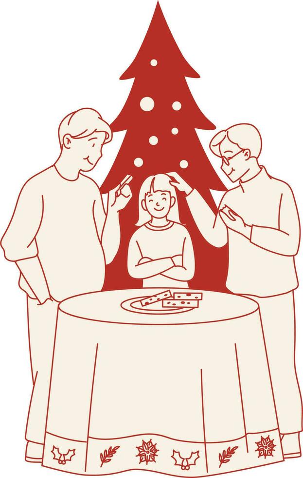 vetor ilustração do uma homem dentro uma terno e uma mulher dentro uma pele casaco com uma Natal árvore.