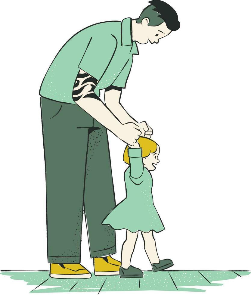 pai e filha jogando dentro a parque. plano estilo vetor ilustração.