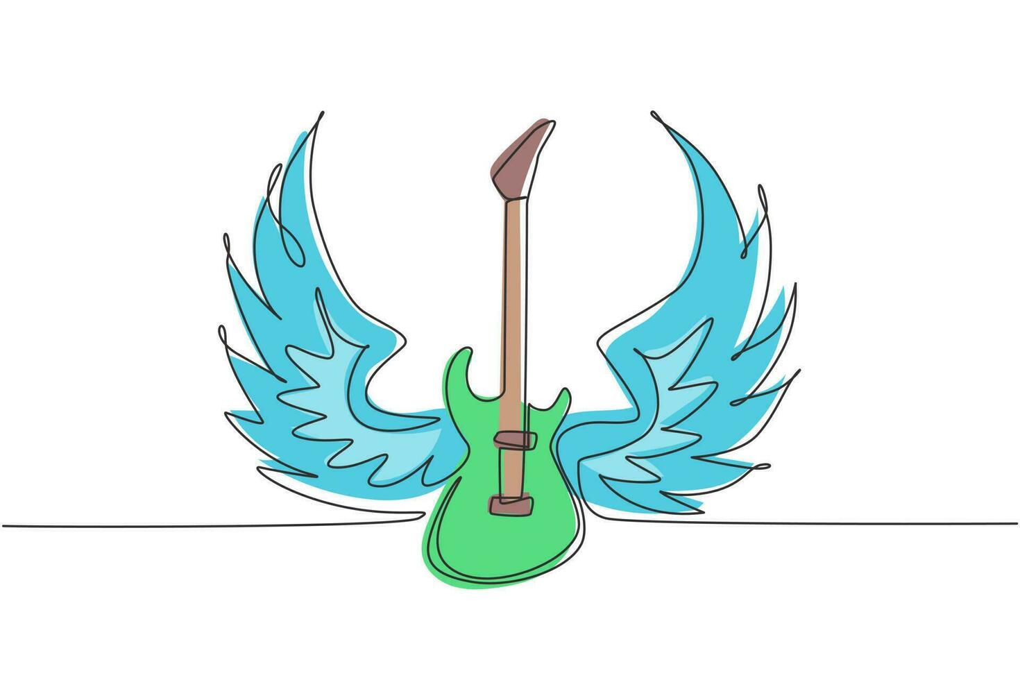 rótulo de vetor vintage de desenho de uma única linha com rock and roll para sempre e impressão de camiseta de guitarra. projeto de música. imagem de rastreamento desenhada à mão. cartaz do festival de rock hipster. design de desenho de linha contínua