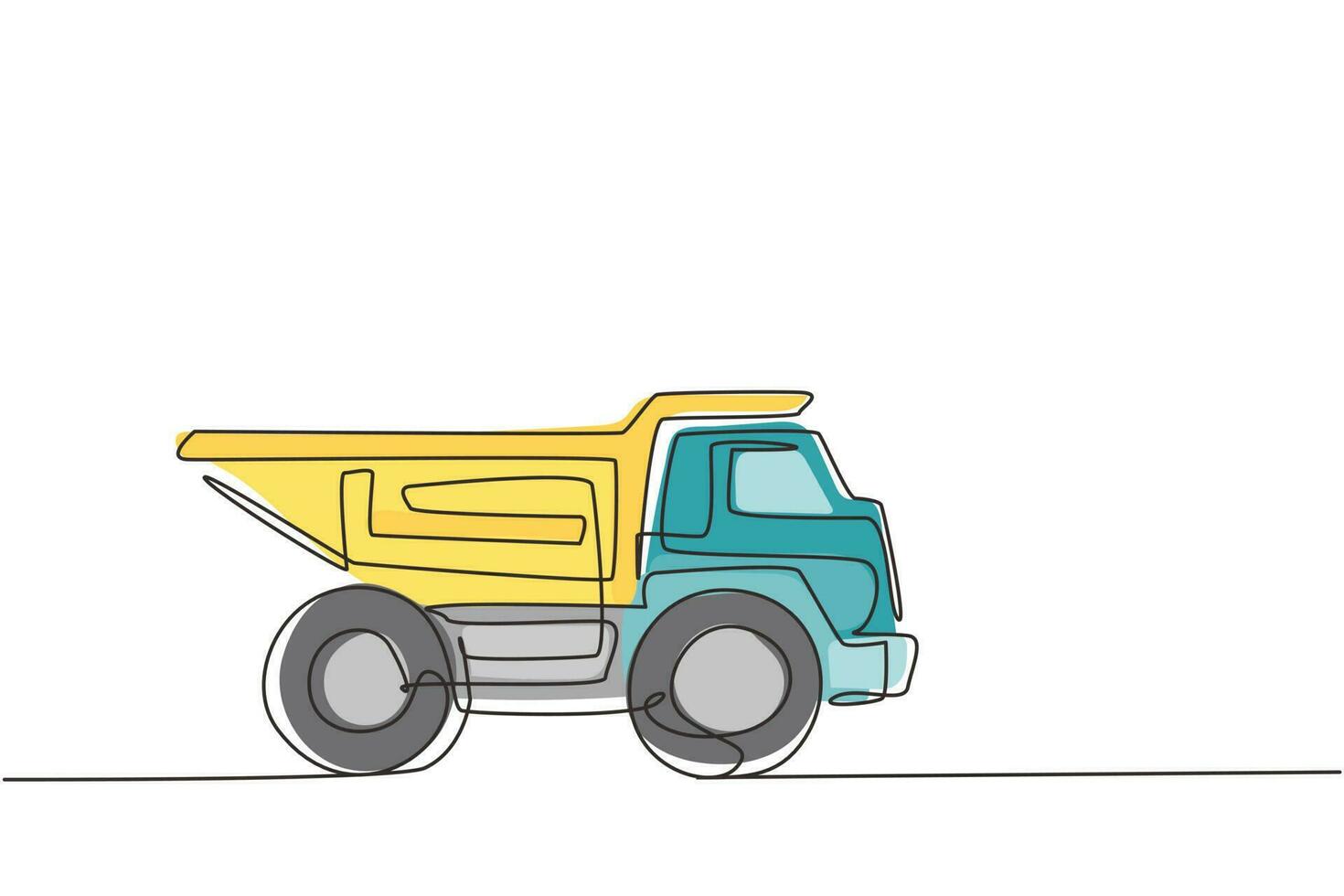 único brinquedo de caminhão basculante de desenho de linha. automóvel pesado para brincadeiras infantis. auto em design plano. transporte de caminhão basculante de brinquedo para crianças. ilustração em vetor gráfico de desenho de linha contínua moderna