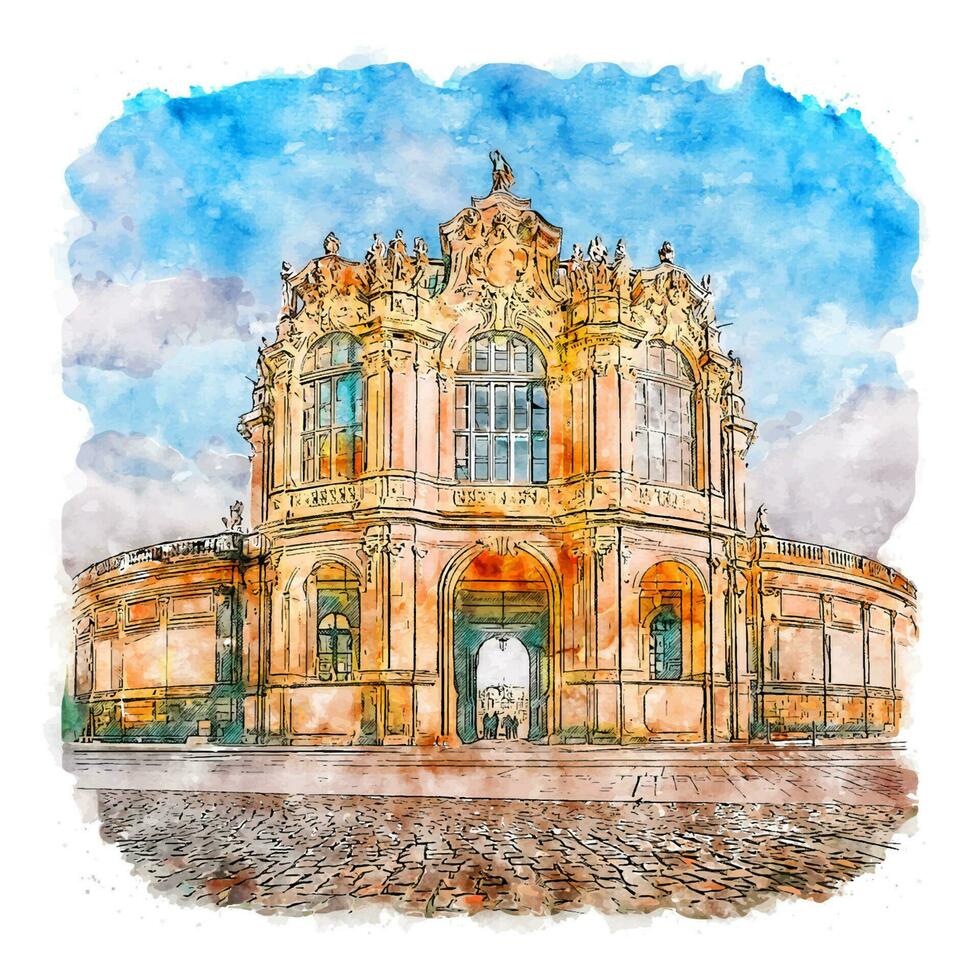 Dresden Alemanha esboço em aquarela ilustração desenhada à mão vetor