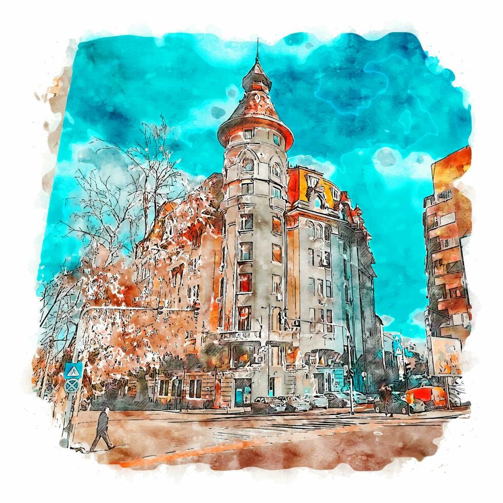 arquitetura frança esboço aquarela ilustração desenhada à mão vetor