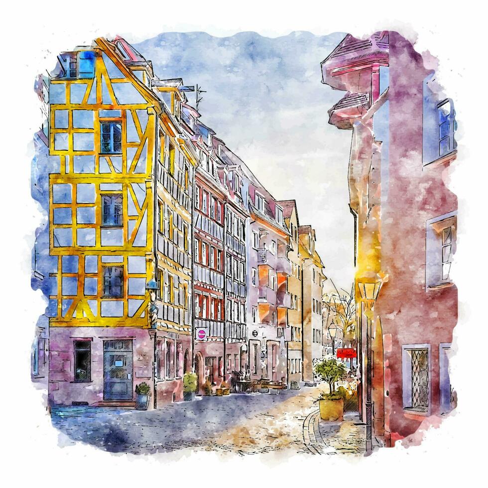 Nuremberg Alemanha esboço em aquarela ilustração desenhada à mão vetor