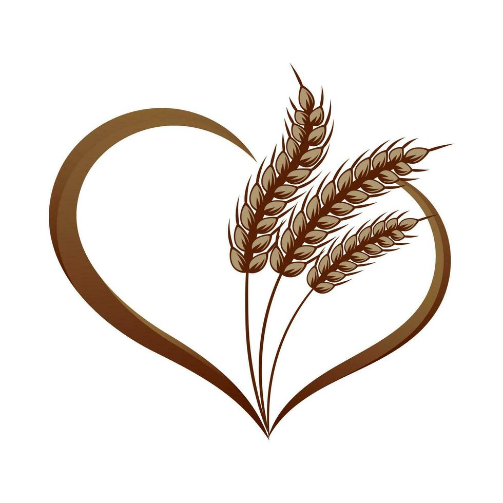 ícone abstrato de espigas de trigo com um coração. logotipo, ícone, elemento de decoração, vetor