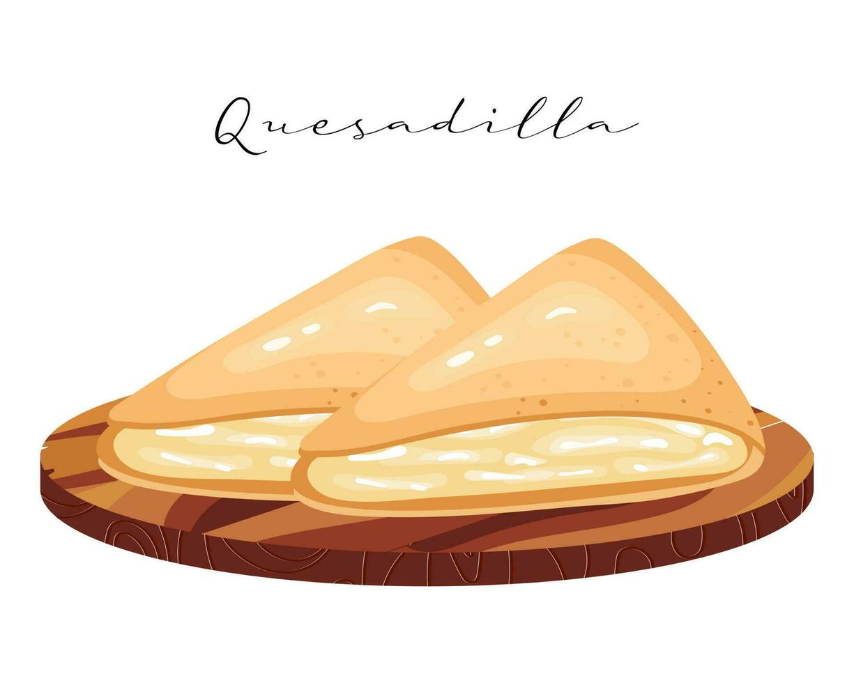 quesadillas, tortillas com queijo em uma bandeja de madeira, cozinha latino-americana. cozinha nacional do méxico. ilustração de comida, vetor