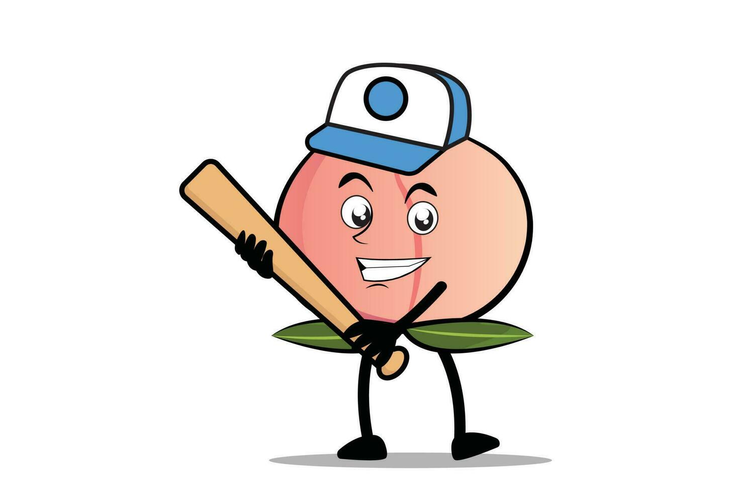 pêssego desenho animado mascote ou personagem segurando uma beisebol bastão Como a mascote do a beisebol equipe vetor