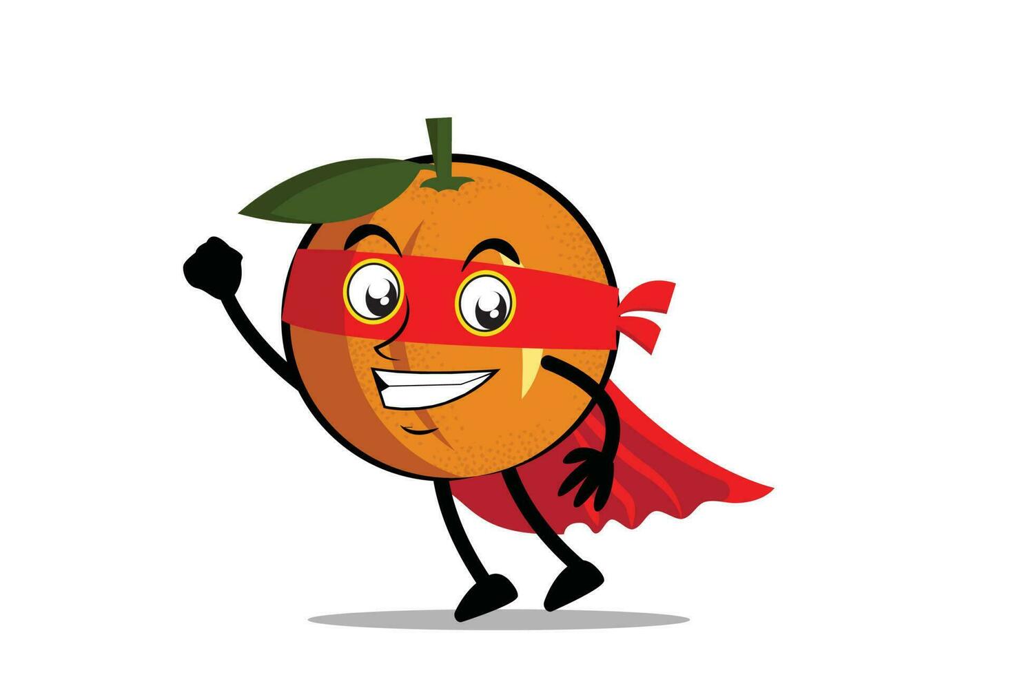 laranja mascote Como uma Super heroi vestindo uma capa e fantasia, pronto para levar voar vetor