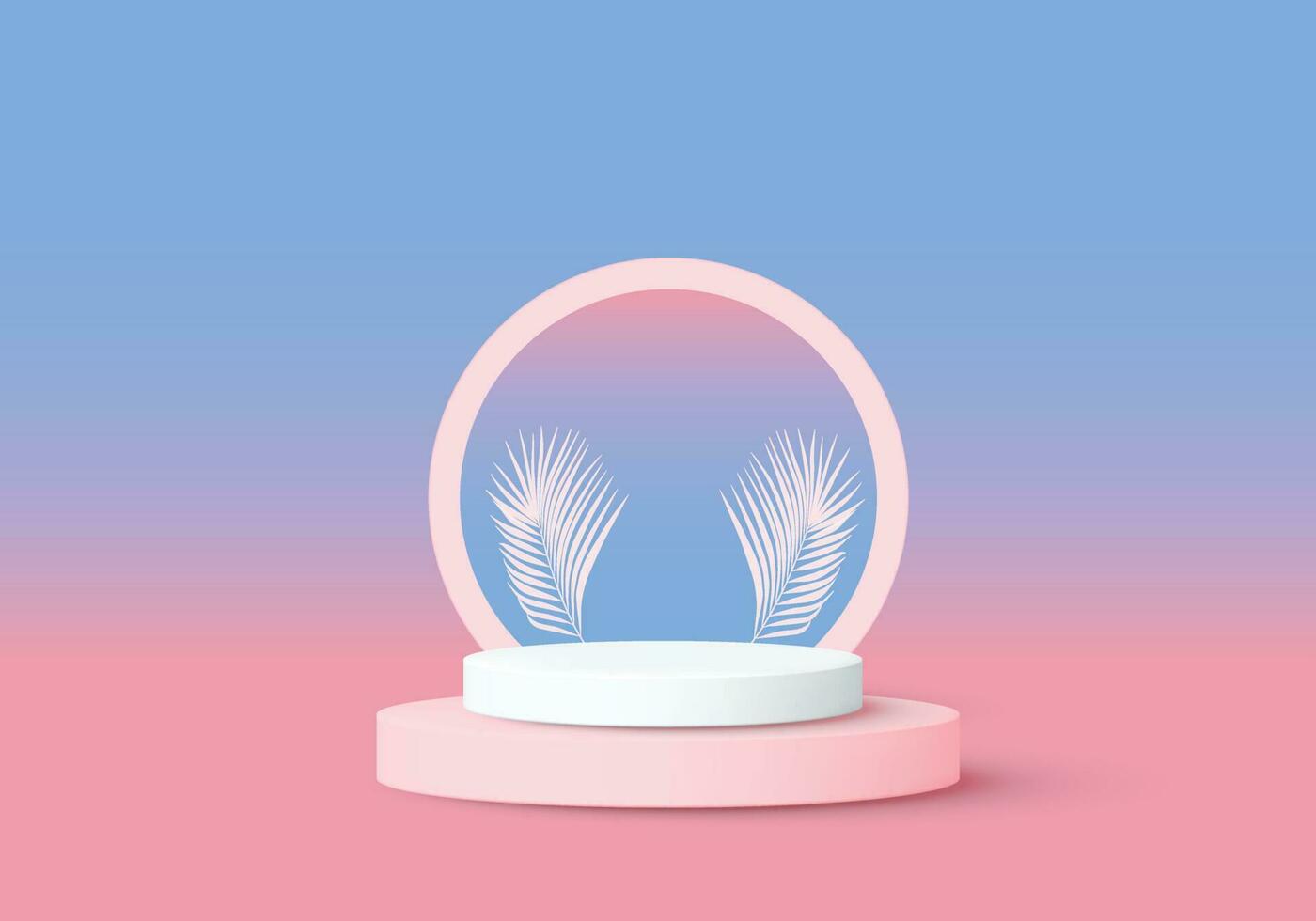 moderno Rosa e azul 3d cilindro pedestal pódio com néon círculo luminária fundo para produtos mostruário vetor