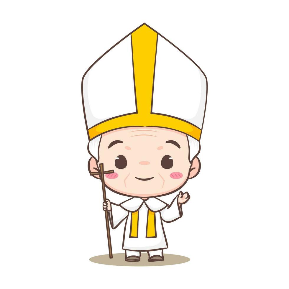 fofa papa desenho animado personagem. feliz sorridente católico sacerdote mascote personagem. cristão religião conceito Projeto. isolado branco fundo. vetor arte ilustração.