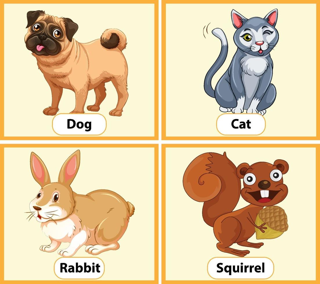 cartão educacional de palavras em inglês de animais vetor