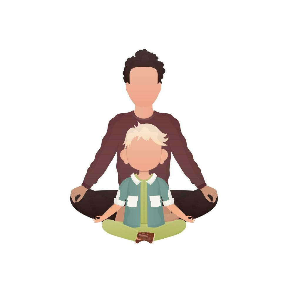 uma homem com uma fofa bebê sentar meditar. isolado. desenho animado estilo. vetor