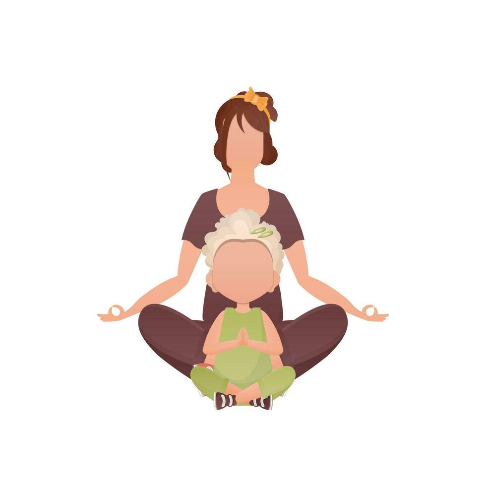 mãe e filha estão meditando. desenho animado estilo. isolado. vetor. vetor