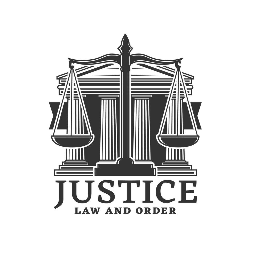 justiça ícone com escalas, quadra construção colunas vetor