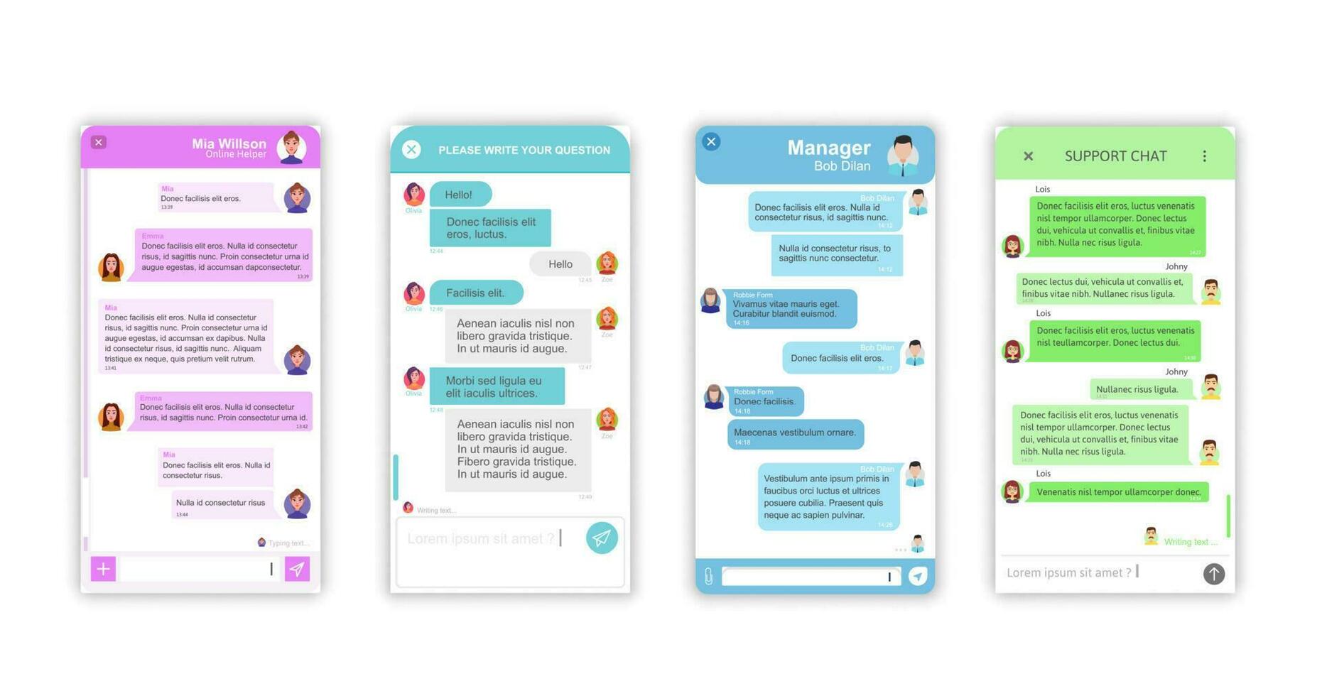 mensageiro aplicativo interface, chatbot bate-papo janela vetor