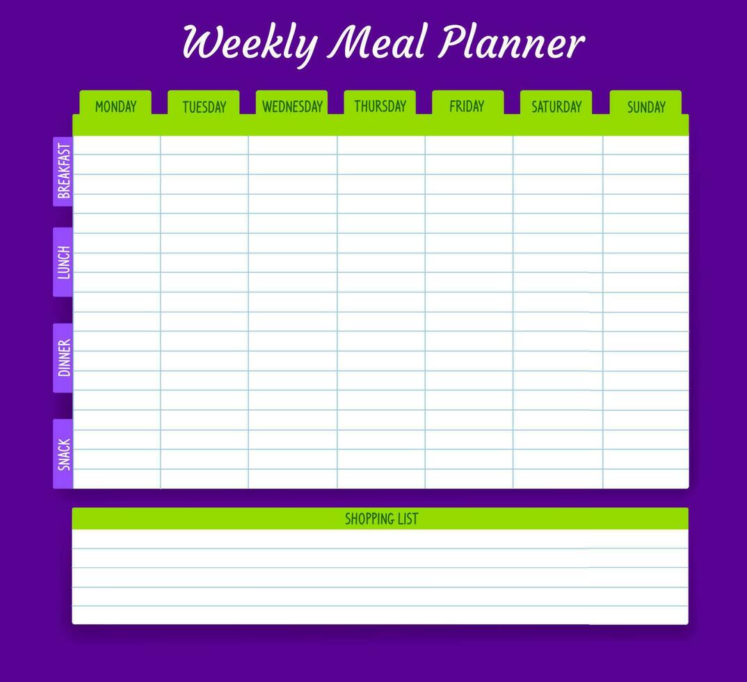 semanal refeição planejador, vetor Comida plano para semana