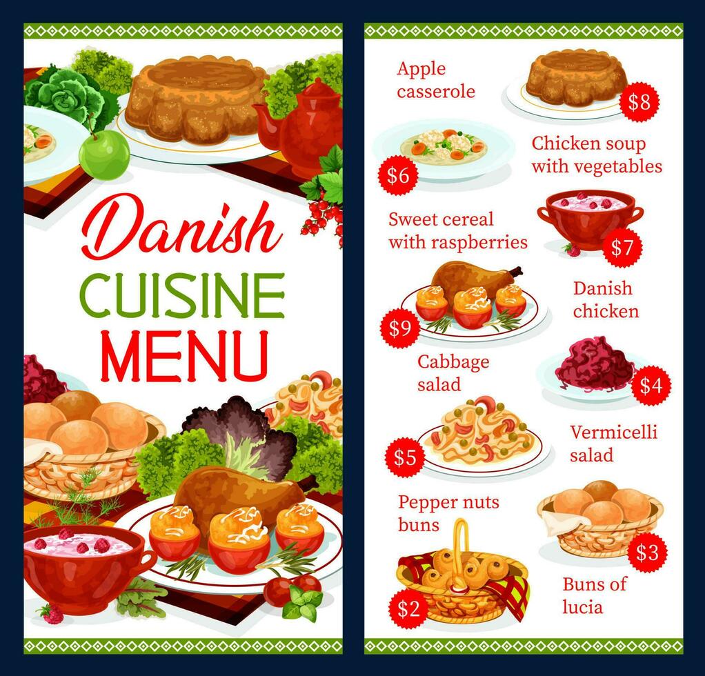 dinamarquês Comida cozinha escandinavo bufê cardápio refeições vetor