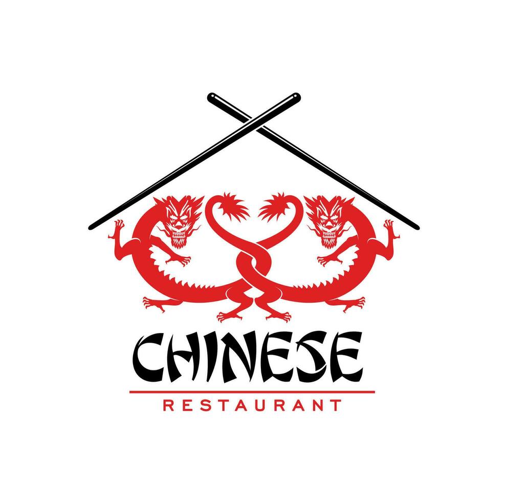 chinês cozinha restaurante ícone, dragões, Gravetos vetor