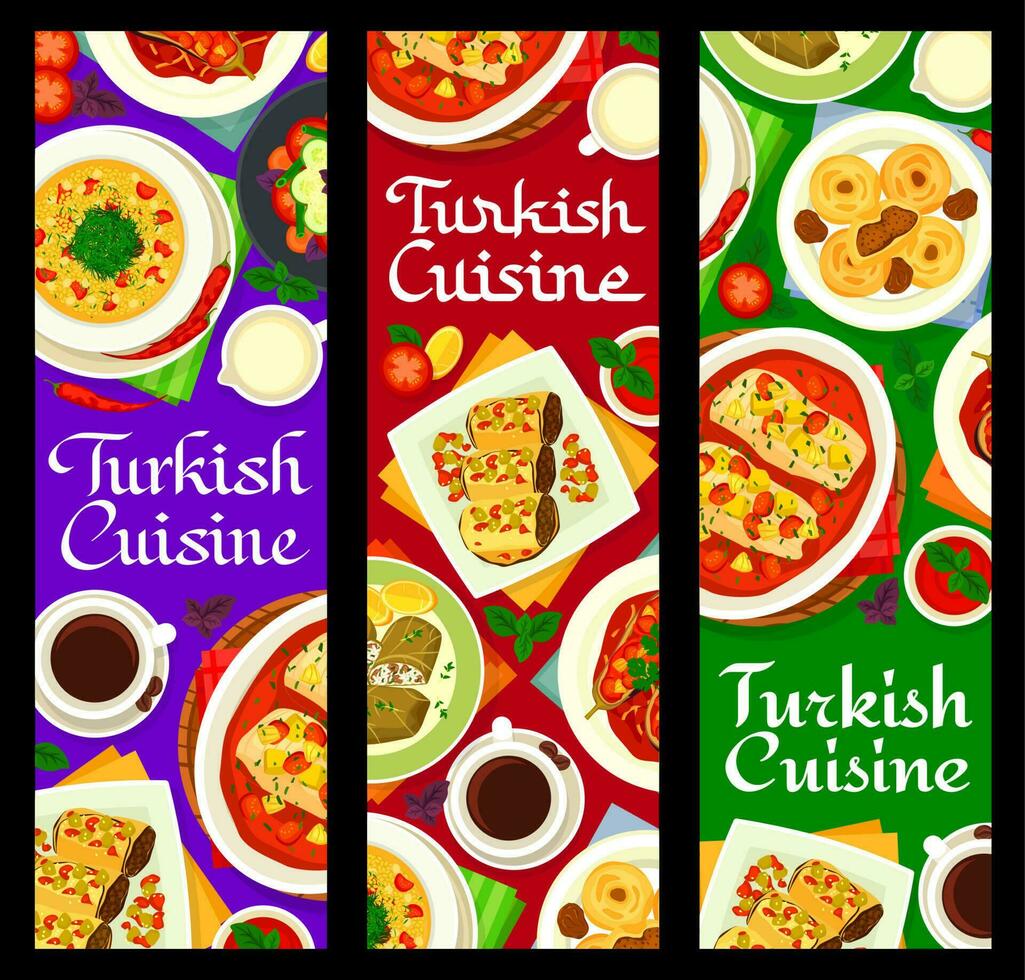 turco cozinha cardápio refeições faixas vetor cartões