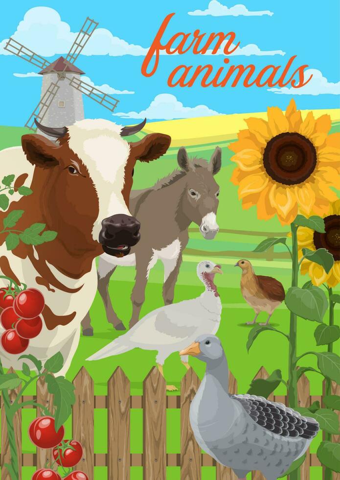 Fazenda Campos, vaca, Codorna animais, tomate legumes vetor