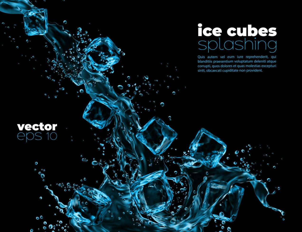 gelo cubos dentro azul transparente água onda respingo vetor