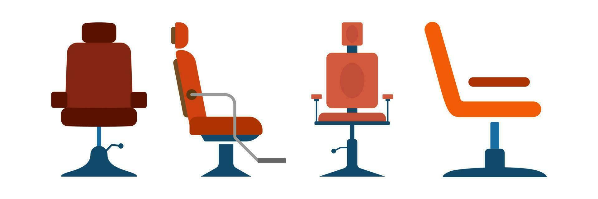 barbeiros ou cabeleireiro cadeira lado visualizar, plano vetor ilustração ou ícone definir. barbearia moderno equipamento e mobiliário elemento para emblema ou logotipo.