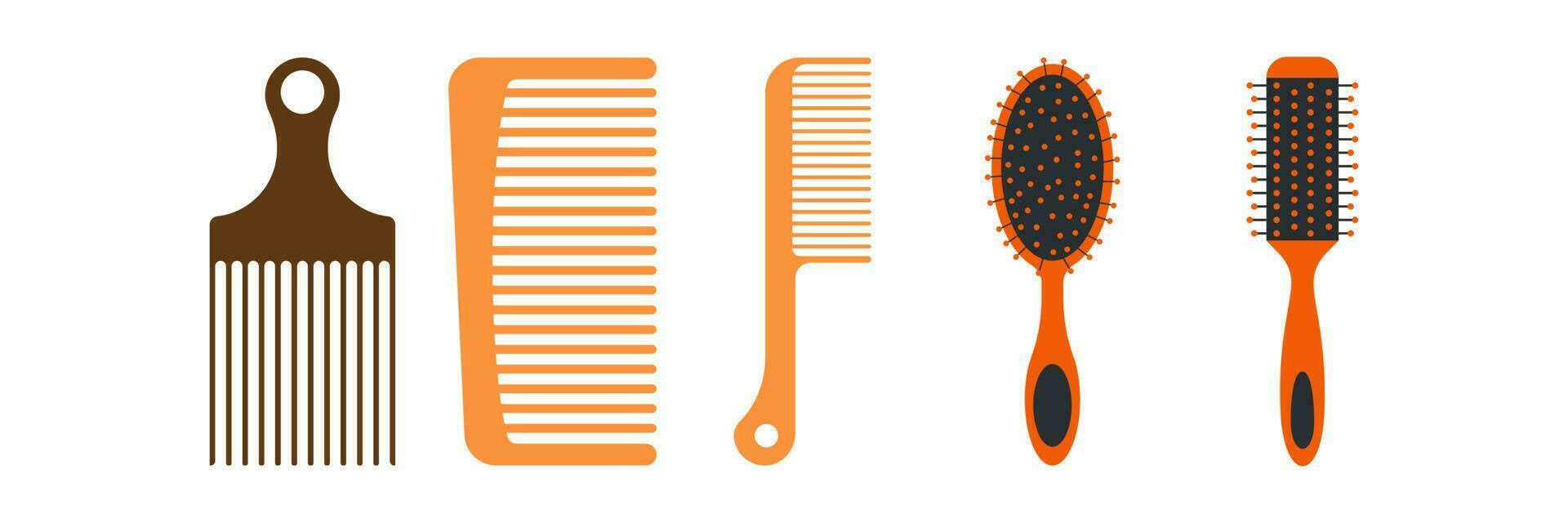 moda equipamento coleção do pentes escova de cabelo para cabelo, conjunto ícone do diferente tipos do pentes, vetor barbeiro comprar, cabeleireiro estilo acessórios, secador de cabelo.
