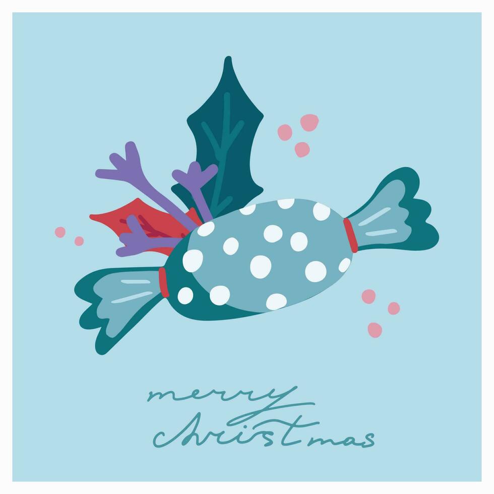 Natal e Novo ano cartão com doces. ilustração com alegre Natal rotulação. vetor
