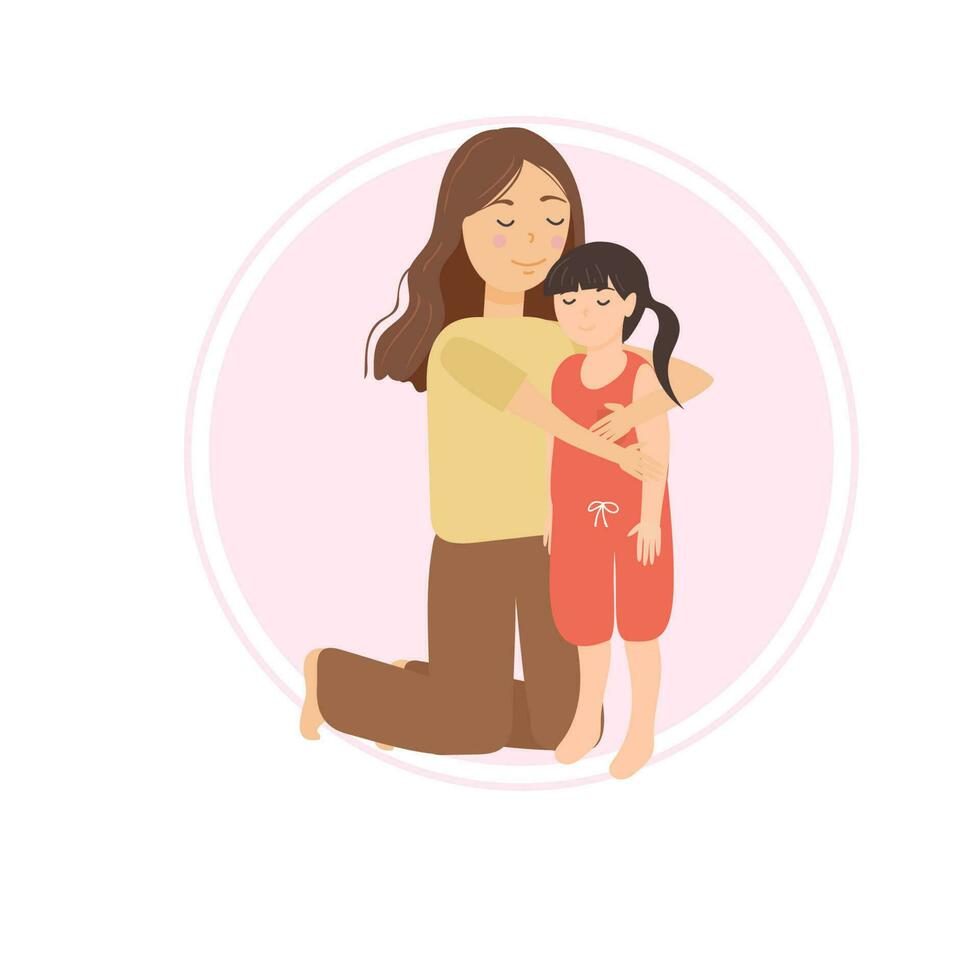 mãe e filha abraços. caloroso família abraços. amor conceito ilustração. vetor